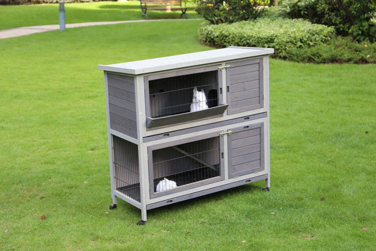 YES4PETS 110cm XL double-storey rabbit hutch on grass, suitable for small pets like rabbits and guinea pigs.