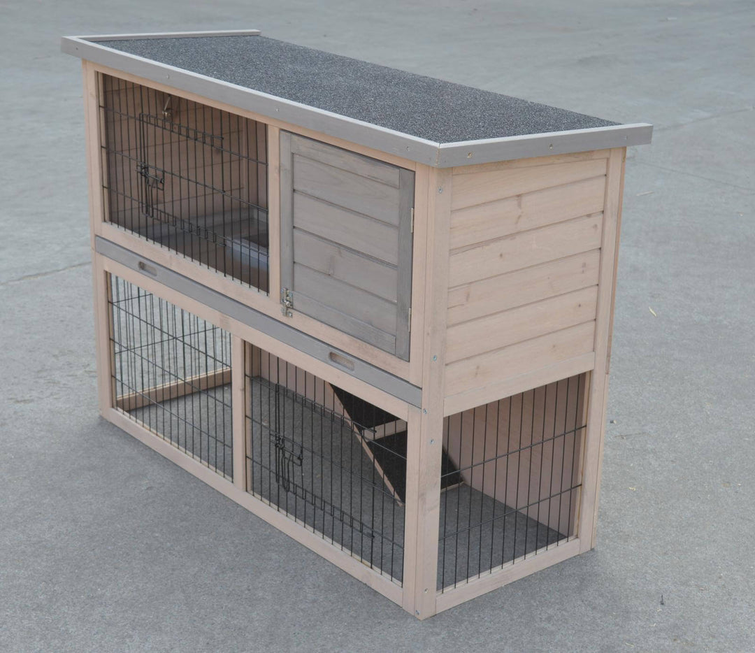 YES4PETS double storey rabbit hutch with pull out tray for small pets, waterproof design and accessible cleaning.