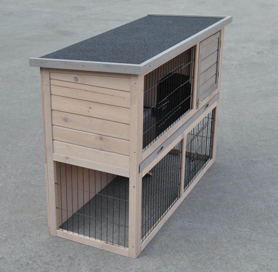 YES4PETS Double Storey Hutch for rabbits, guinea pigs, and ferrets with a waterproof roof and pull-out tray.