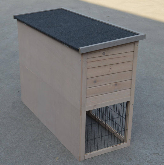 Double storey rabbit hutch with asphalt roof, perfect for guinea pigs and ferrets. Affordable and quality pet housing.