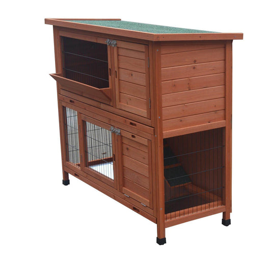 YES4PETS 120cm XL Double Storey Rabbit Hutch with pull-out tray for small pets, featuring waterproofing and easy access doors.