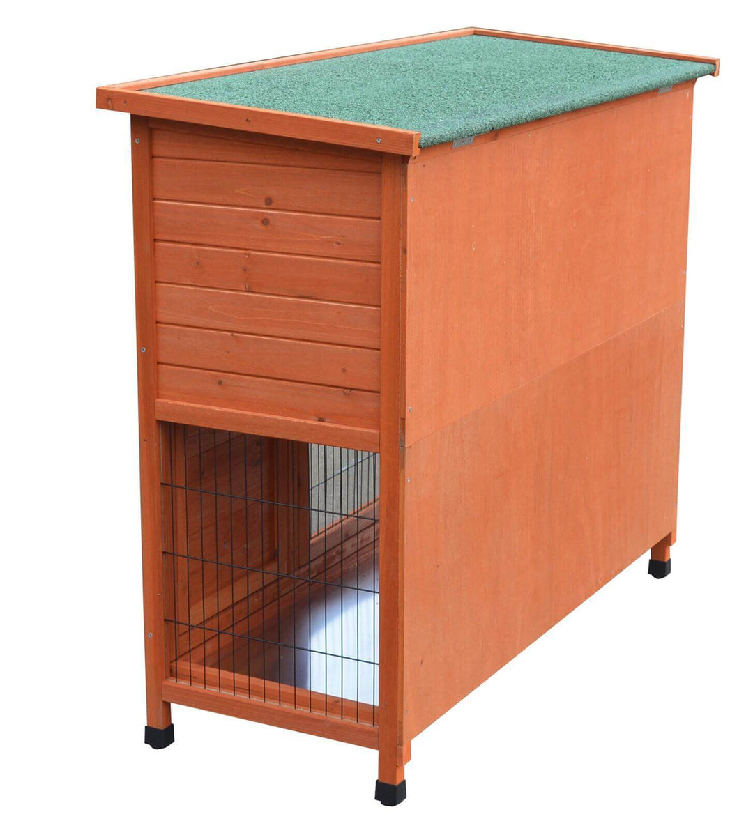 Affordable double storey rabbit hutch with green roof, perfect for small animals like guinea pigs and ferrets.