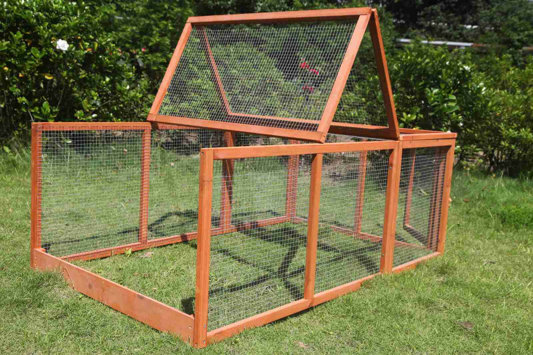 YES4PETS large chicken coop run for guinea pigs and rabbits, natural fir wood, affordable DIY pet house with mesh wire.