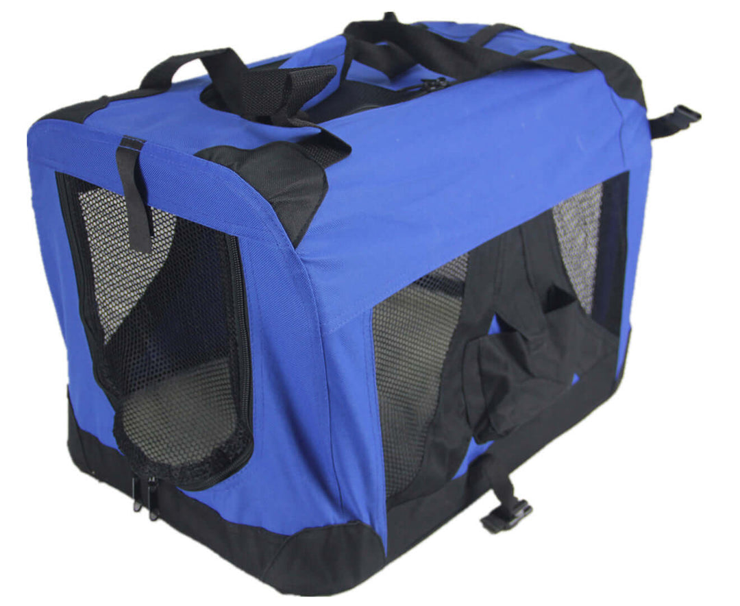 Affordable YES4PETS blue portable foldable dog crate with mesh windows and sturdy design for pets.