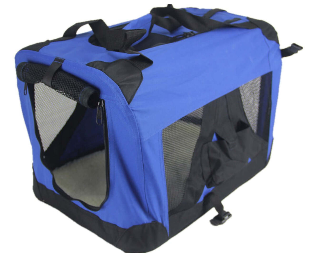 Affordable YES4PETS blue portable soft crate for dogs and cats, foldable with mesh windows and comfortable floor mat.