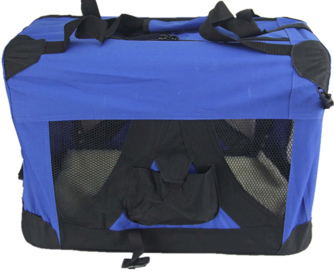 YES4PETS small portable foldable dog cat crate in blue with mesh windows and accessible door for pets.