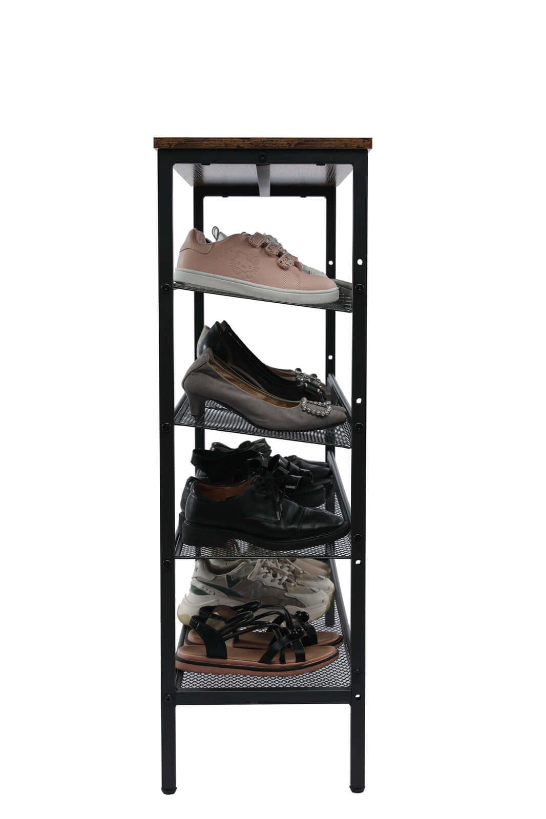 YES4HOMES 5-tier shoe rack with stylish wooden top and adjustable storage for various shoe styles.