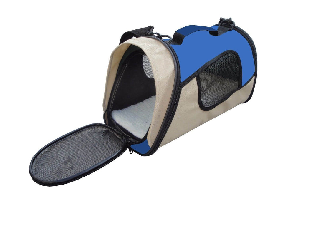 YES4PETS small pet carrier travel bag in blue, portable and foldable for dogs, cats, rabbits, and small animals.