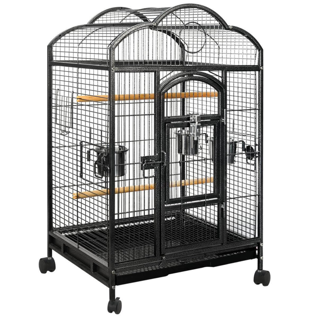 YES4PETS large bird cage for budgies and parrots with wheels, durable wrought iron, easy access and cleaning.