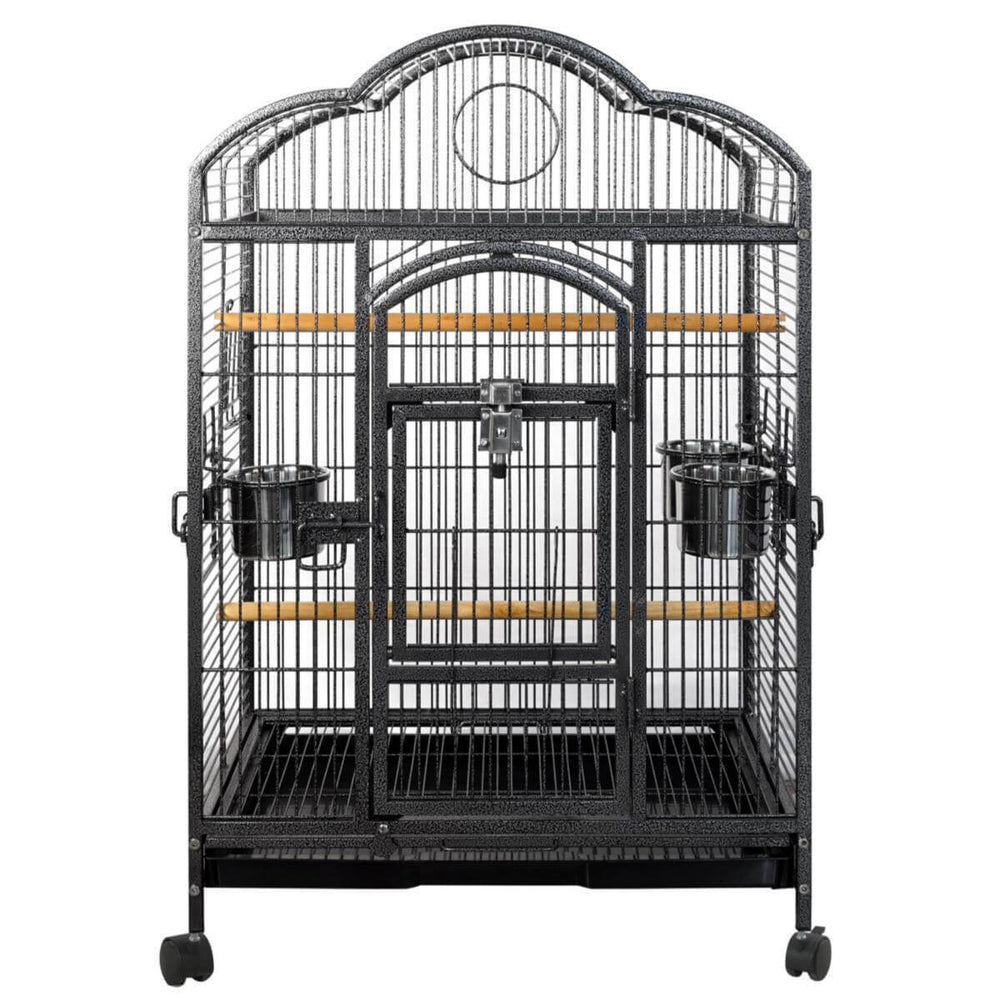 Affordable YES4PETS bird cage for budgies and parrots, with durable wrought iron, easy access doors, and wheels.