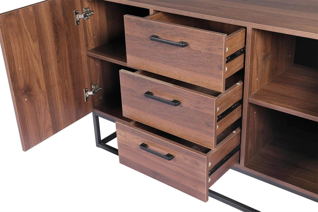 Close-up of YES4HOMES wooden TV cabinet showcasing drawers and cupboard for organized storage and modern design.