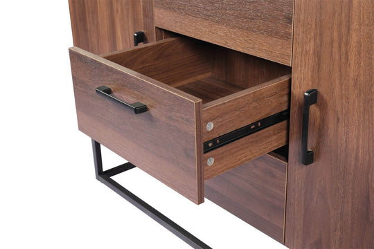 Wooden TV cabinet drawer showcasing sturdy construction and easy slide mechanism for organized storage.