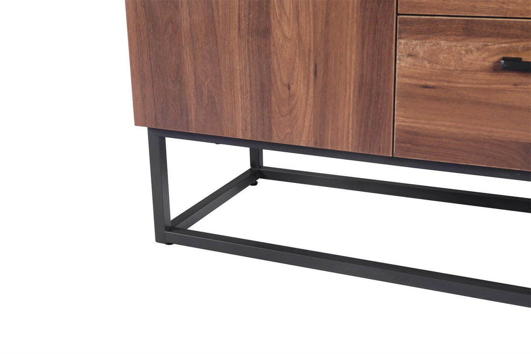 Close-up of YES4HOMES Wooden TV Cabinet sturdy base with metal frame and wooden finish, highlighting quality and modern design.