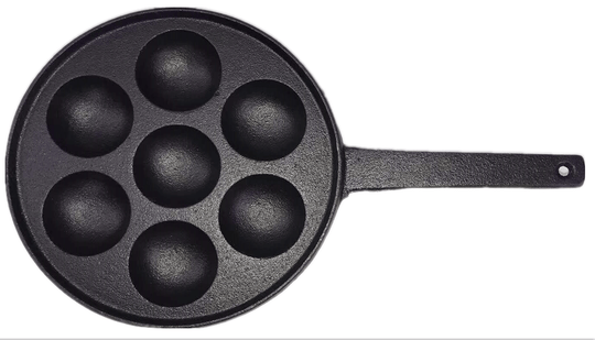 YES4HOMES 7 Holes Mini Cast Iron Cake Pan with Handle for DIY Dutch pancakes, affordable and durable cooking tool.