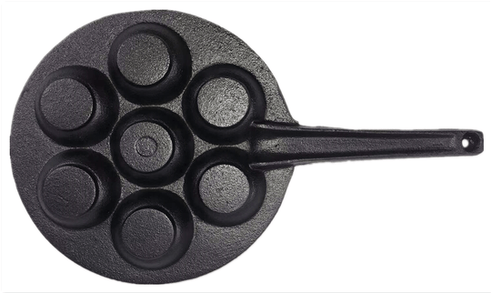 YES4HOMES 7 Holes Mini Cast Iron Cake Pan with Handle, perfect for DIY pancakes, affordable quality bakeware.