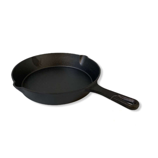 YES4HOMES 25 cm cast iron skillet fry pan, pre-seasoned, oven safe, durable for grilling and frying.