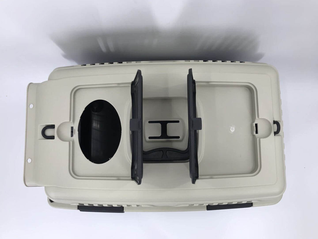 Top view of YES4PETS portable dog cat carrier with safety locks and ventilation openings for pet travel.