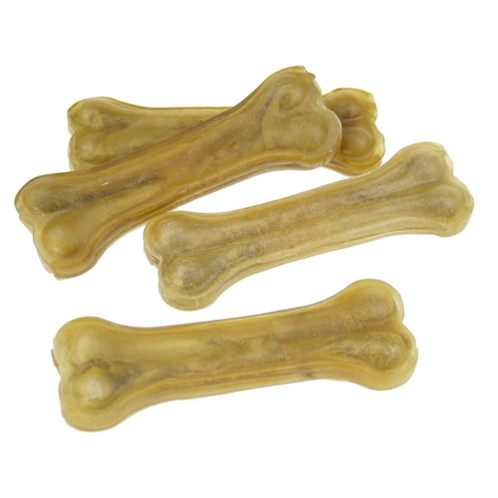 Natural beef rawhide bones stick chews for dogs, long-lasting chew treats in a fun bone shape.