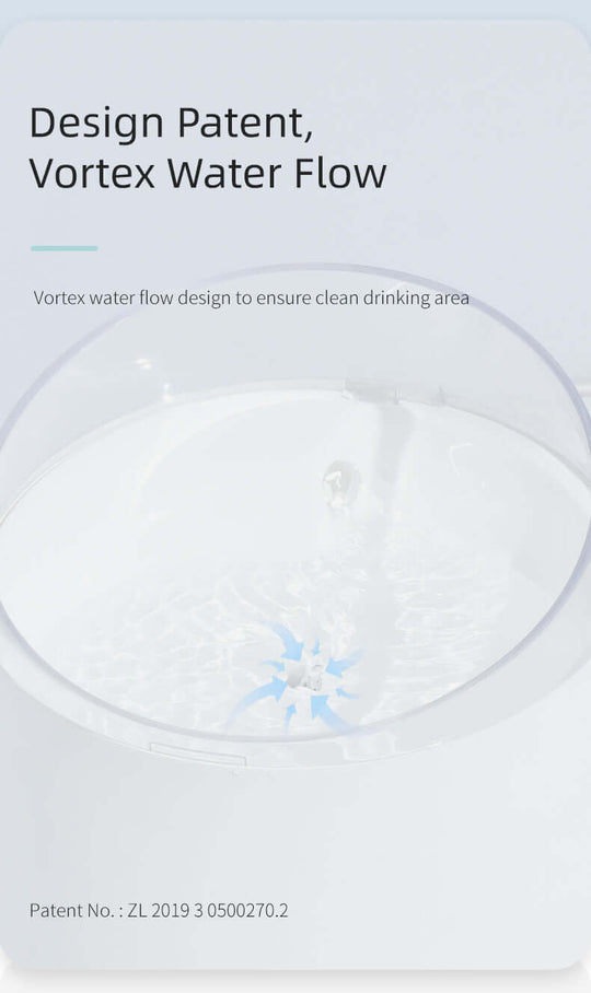 Vortex water flow design for clean drinking area in electric pet water fountain by YES4PETS.