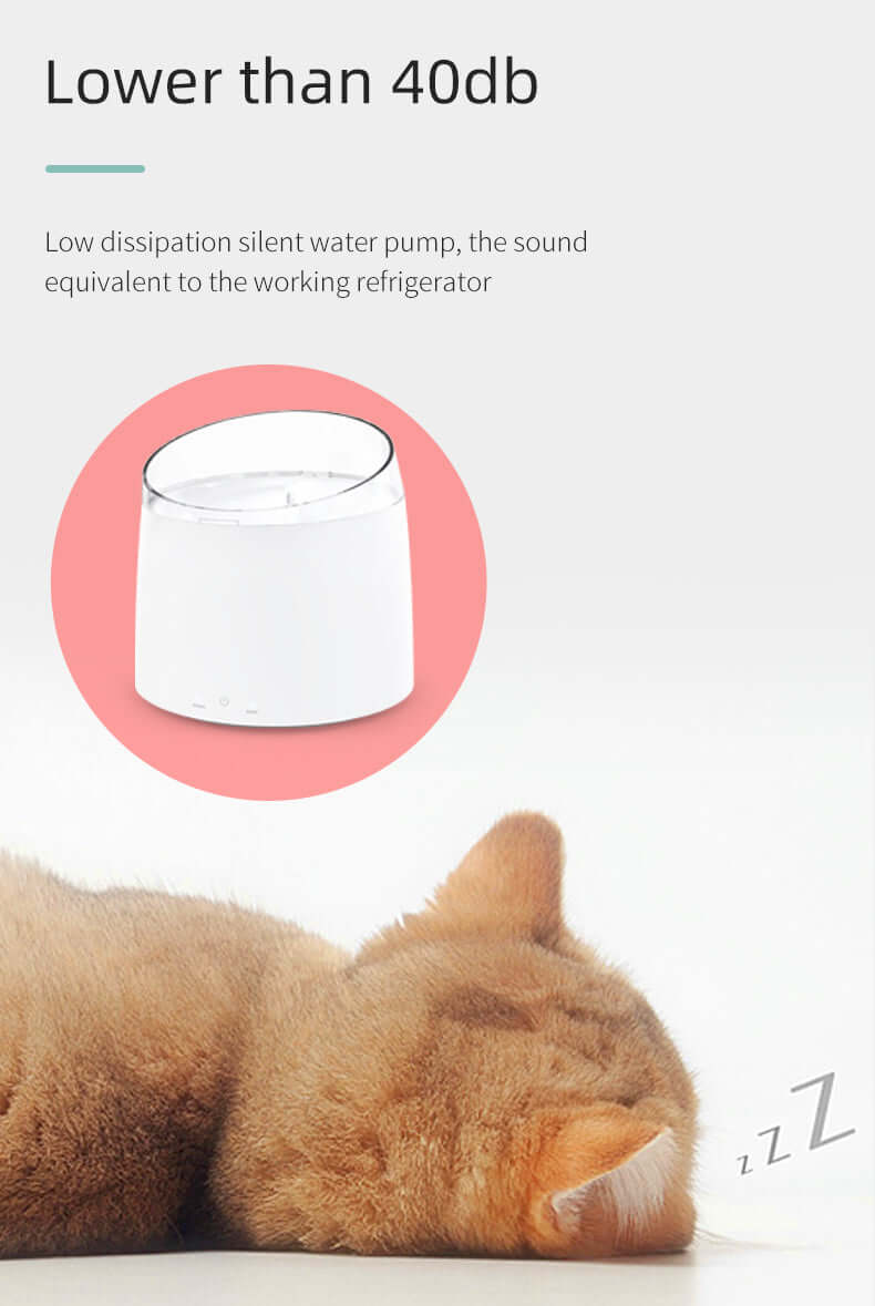 Electric pet water fountain with silent pump, ensuring fresh water for pets without noise, ideal for a peaceful home.