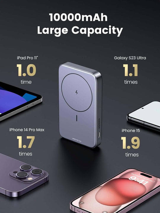 UGREEN 15086 بنك طاقة لاسلكي مغناطيسي بسعة 10000 مللي أمبير في الساعة (رمادي فاتح) 