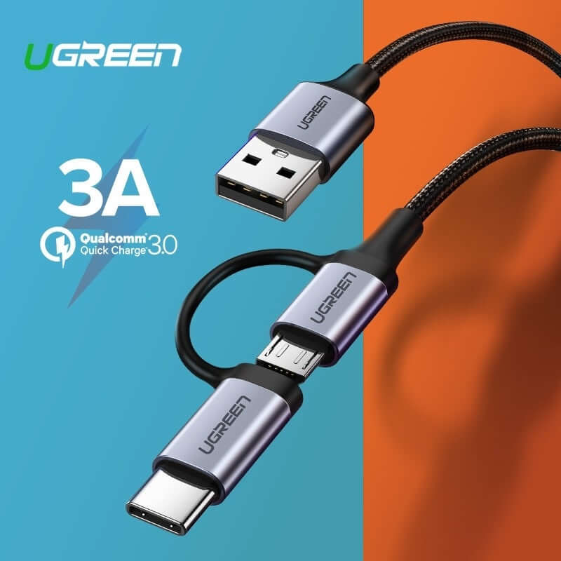 كابل UGREEN 30875 2 في 1 USB-A إلى Micro USB / USB-C بطول 1 متر 