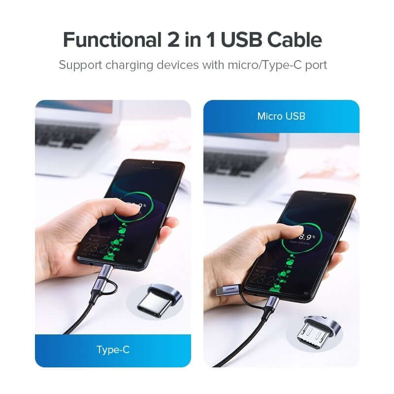 UGREEN 30875 2-in-1 USB-A to Micro USB / USB-C Cable 1m