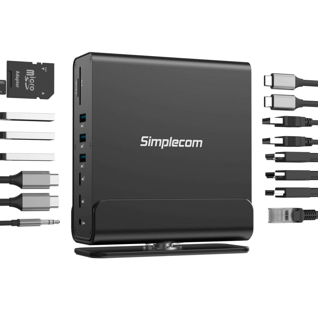 محطة إرساء Simplecom CHT815 15 في 1 USB-C 4K Triple Display MST مع منفذ HDMI DP مزدوج