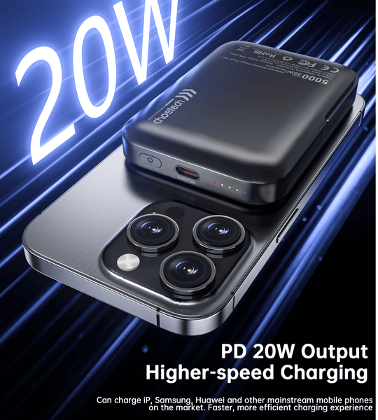 باور بانك مغناطيسي CHOETECH B743-BK 10000mAh PD20W مع حامل، أسود