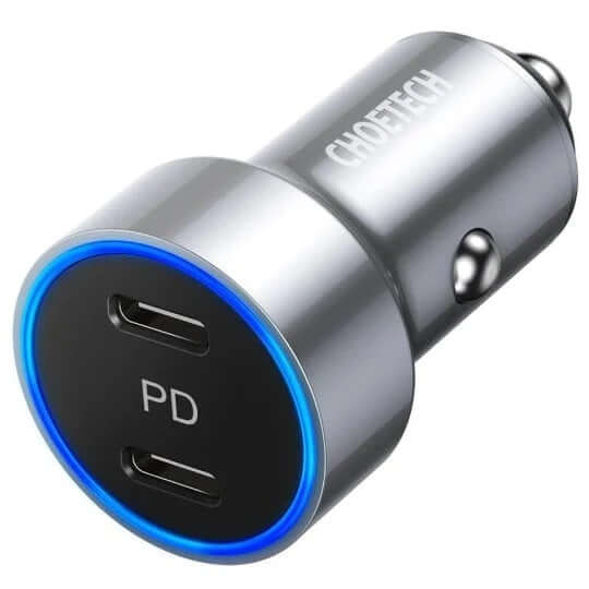 محول شاحن سيارة CHOETECH C0054-SL ثنائي المنفذ PD 40W USB-C باللون الفضي