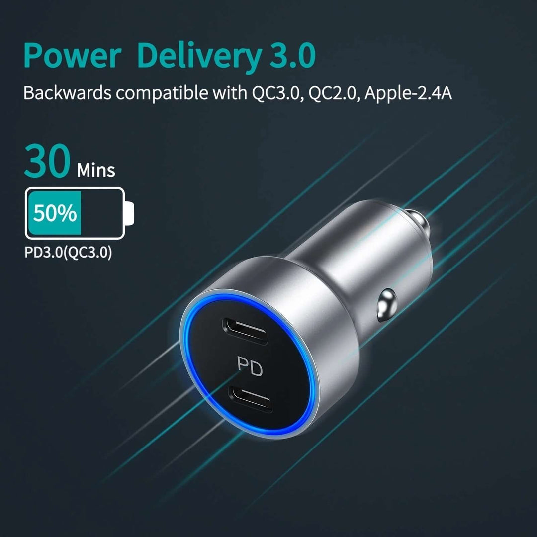 محول شاحن سيارة CHOETECH C0054-SL ثنائي المنفذ PD 40W USB-C باللون الفضي