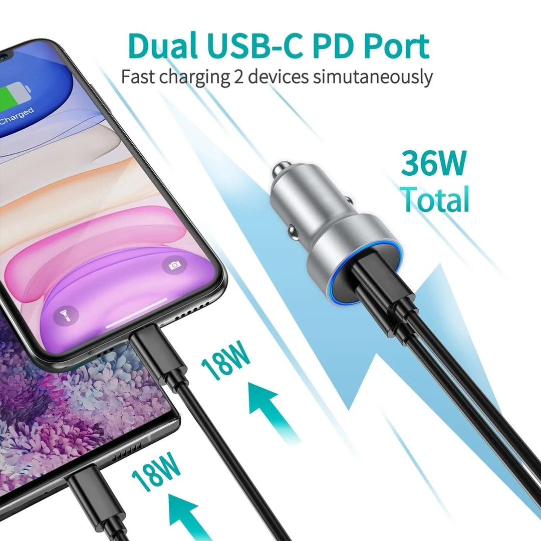 محول شاحن سيارة CHOETECH C0054-SL ثنائي المنفذ PD 40W USB-C باللون الفضي