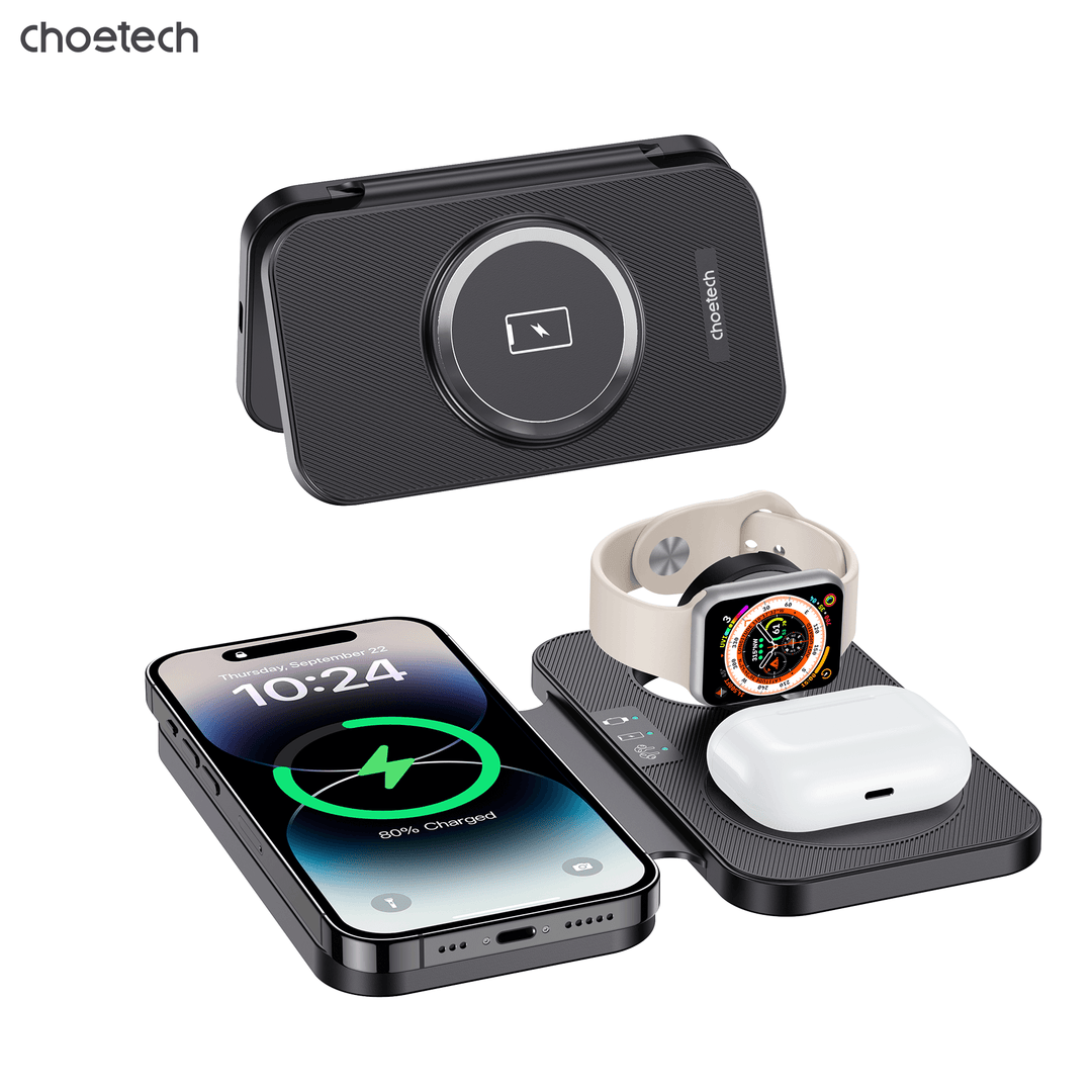 CHOETECH T616-F-BK 3in1 Magnetic Foldable Wireless Charger Black