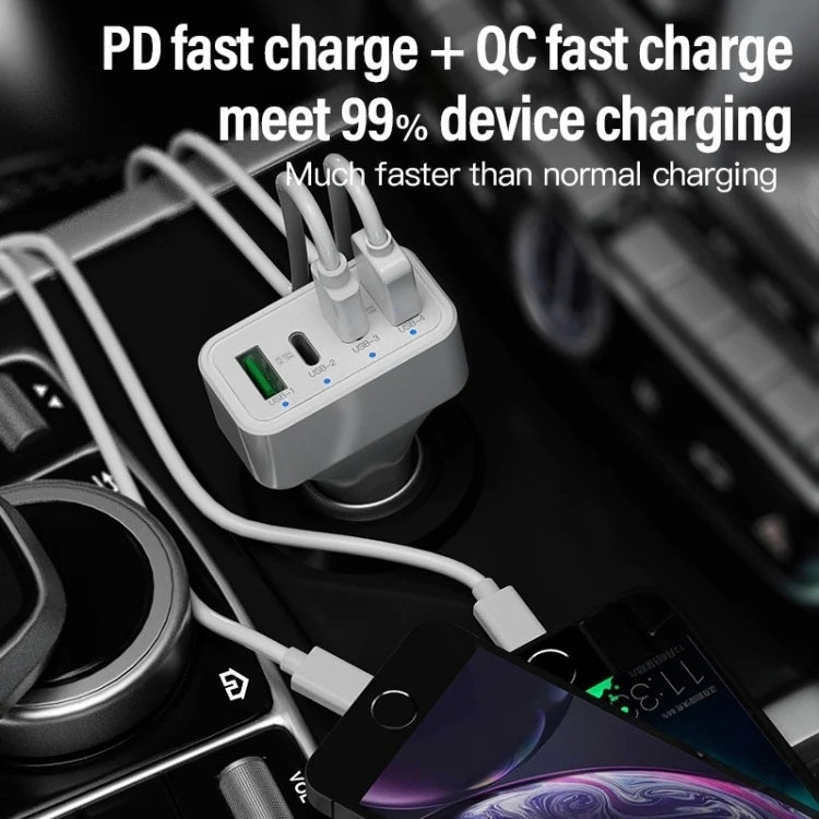 4-Port Car Charger (2 Ports PD + 2 Ports QC3.0 ) White