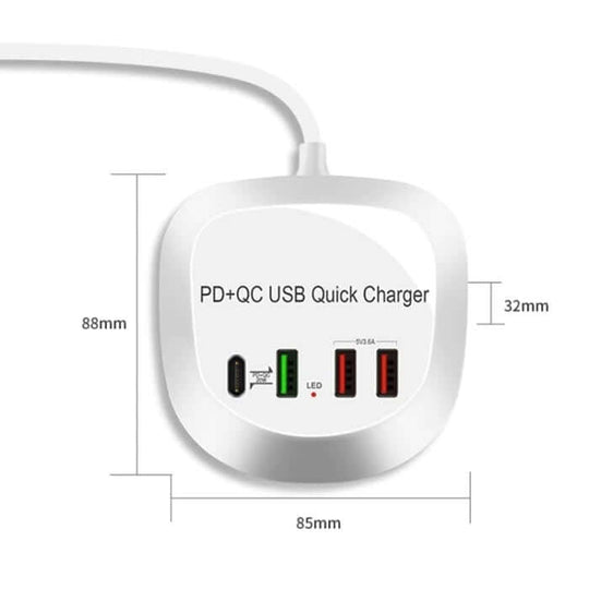 شاحن 4 منافذ PD+QC3.0 بقوة 40 وات مع محول تيار متردد أسترالي 