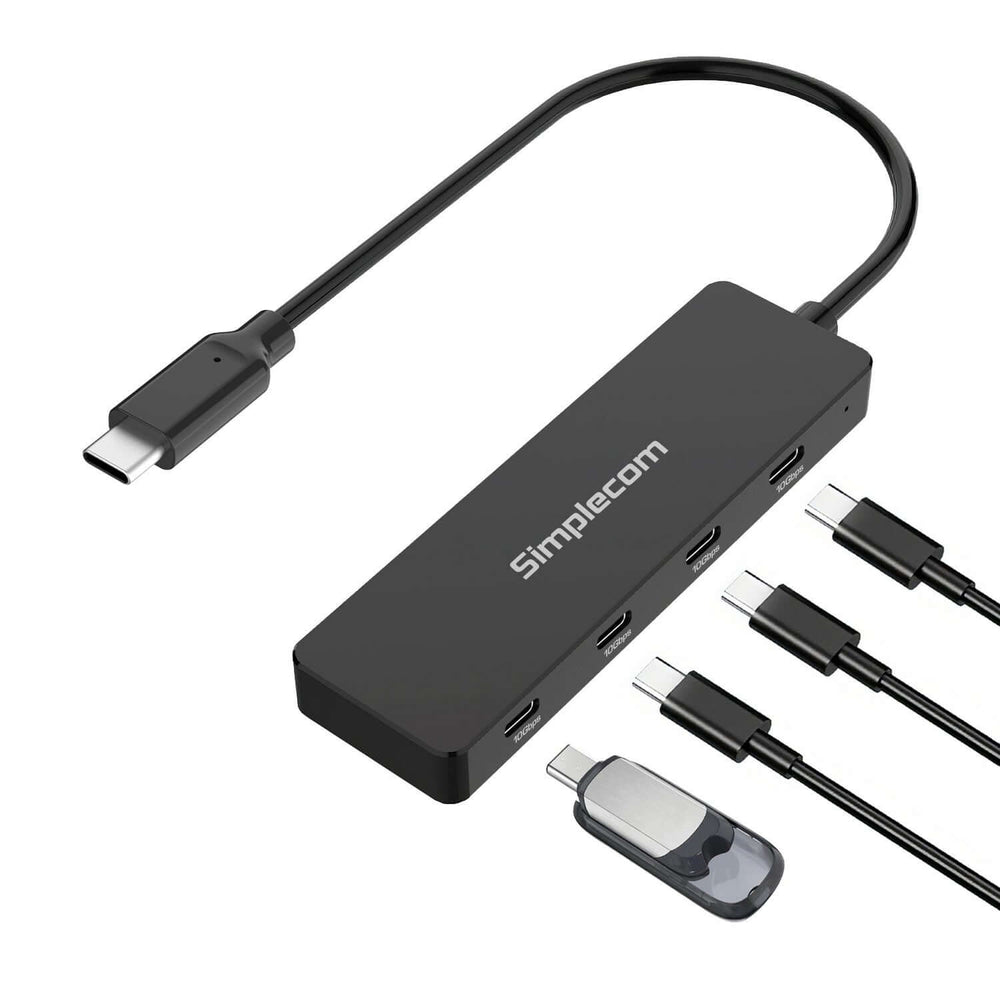 موزع بيانات Simplecom CH384 USB-C إلى 4 منافذ USB-C USB 3.2 Gen 2 بسرعة 10 جيجابت في الثانية