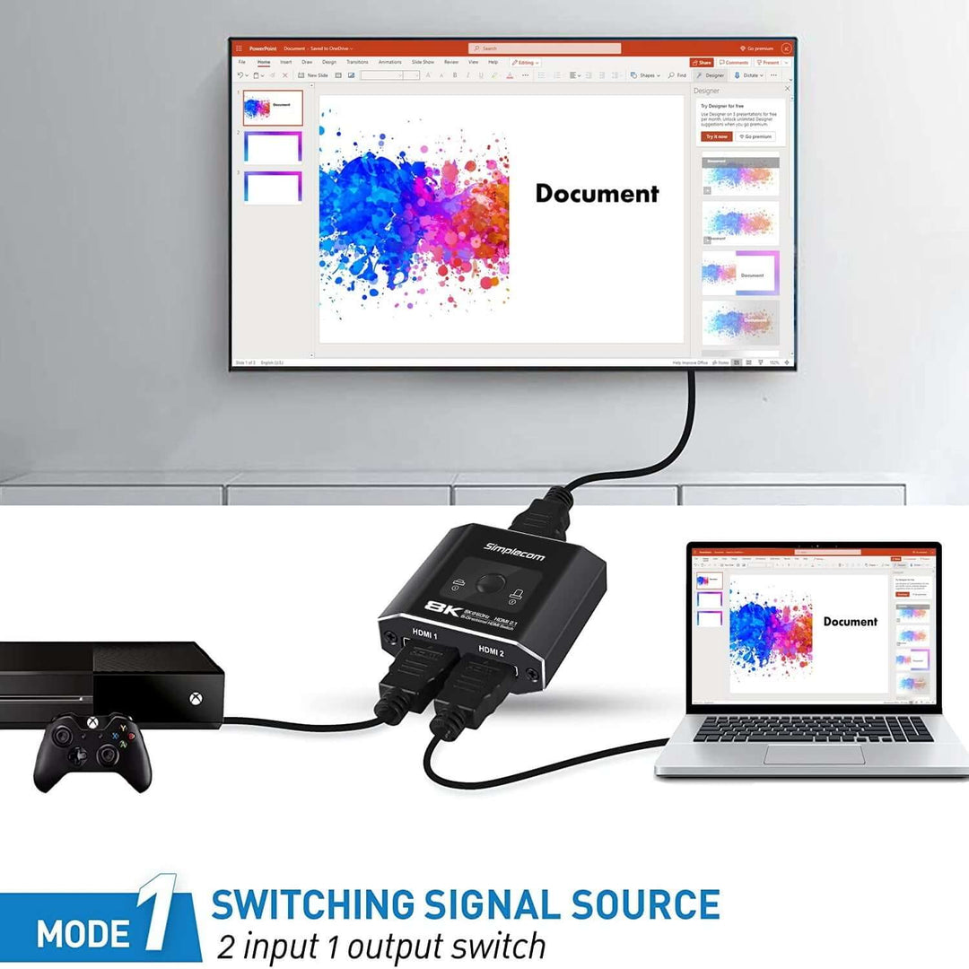 مفتاح اختيار HDMI 2.1 ثنائي الاتجاه CM302v2 من Simplecom بدقة 8K@60Hz