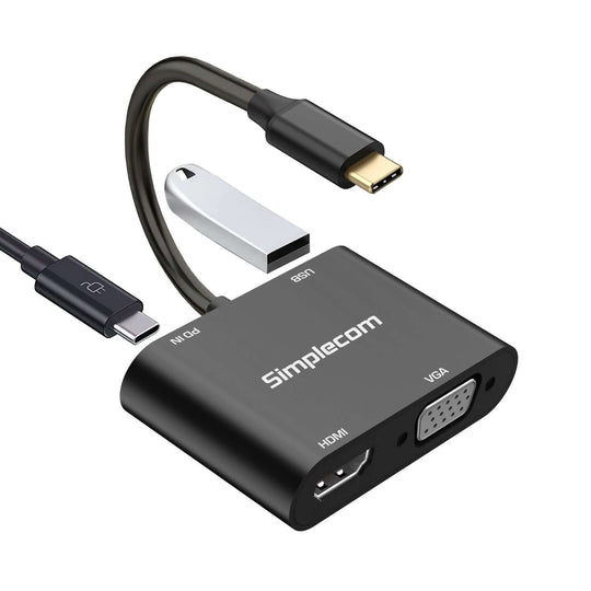 محول USB-C متعدد المنافذ 4 في 1 من Simplecom DA440 مزود بمصدر طاقة USB 3.0 VGA HDMI