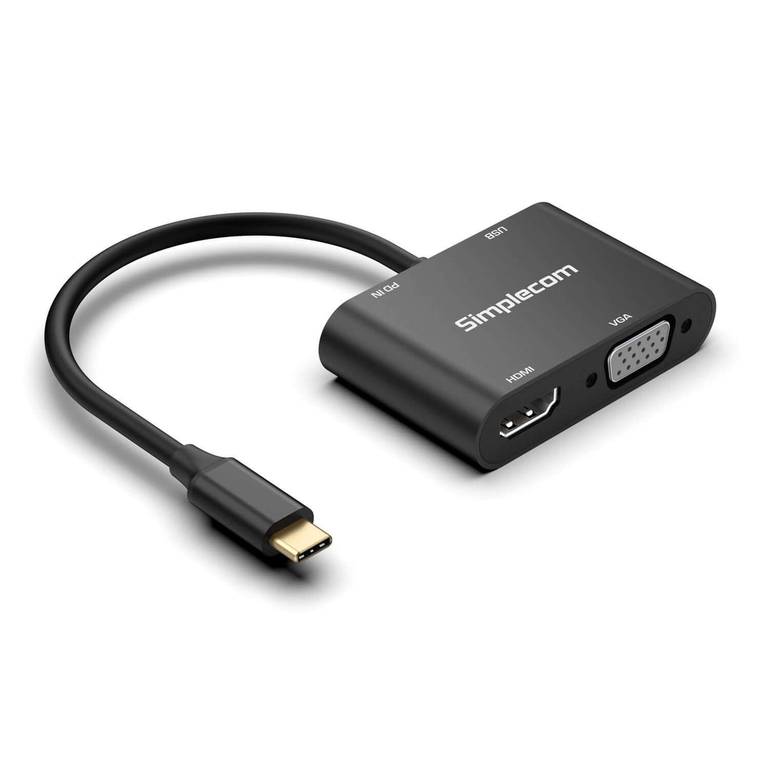 محول USB-C متعدد المنافذ 4 في 1 من Simplecom DA440 مزود بمصدر طاقة USB 3.0 VGA HDMI