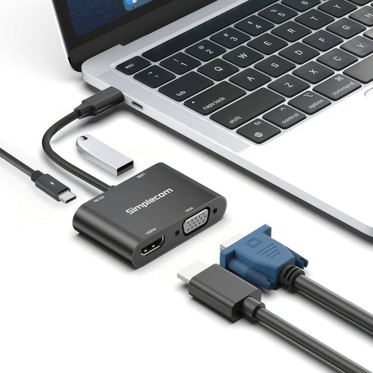 محول USB-C متعدد المنافذ 4 في 1 من Simplecom DA440 مزود بمصدر طاقة USB 3.0 VGA HDMI