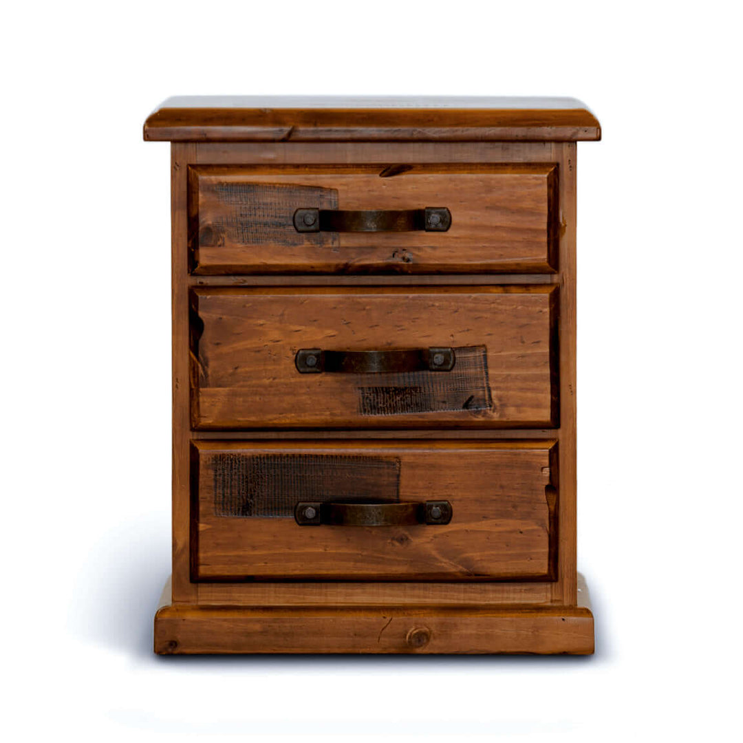 Dark brown Umber bedside table with 3 drawers, quality storage solution for a stylish bedroom decor.