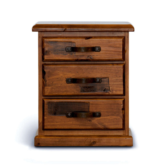 Dark brown Umber bedside table with 3 drawers, quality storage solution for a stylish bedroom decor.