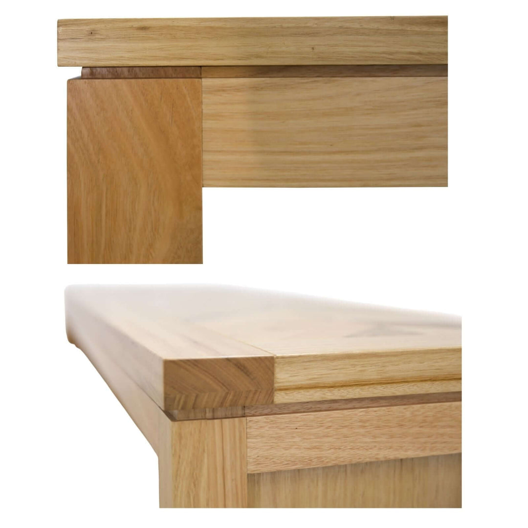 Close-up of the Rosemallow ETU's solid messmate timber edges showcasing quality craftsmanship and a modern design.