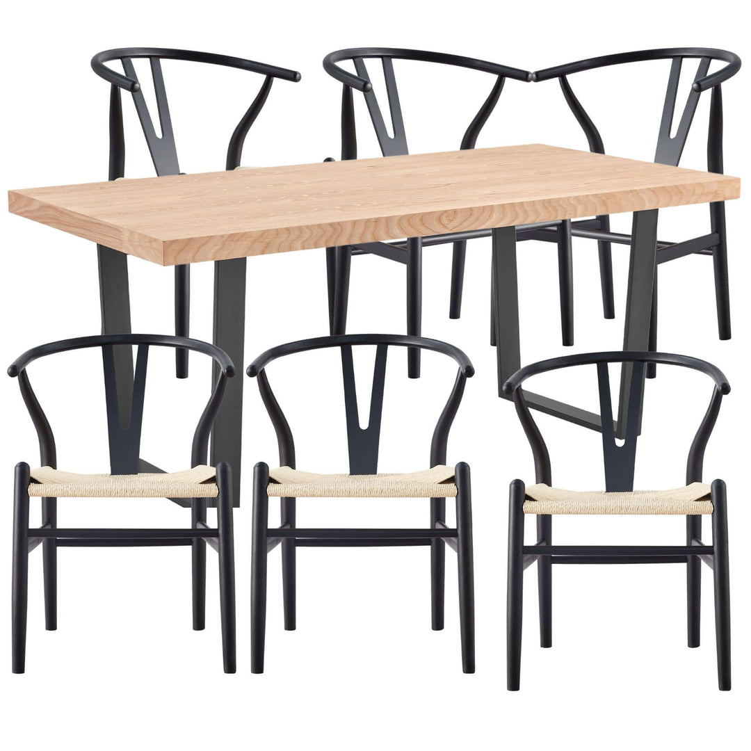 DSZ Product, feed-cond-new, feed-sl-DSZ Freight PayablePetunia  7pc 180cm Dining Table Set 6 Wishbone Chair Elm Timber Wood Metal Leg - Premium Furniture > Dining > Dining Set from Divano ! Shop Online Buy Now at S & D's Value Store Family Business Best Customer ServiceDSZ Product, feed-cond-new, feed-sl-DSZ Freight Payable