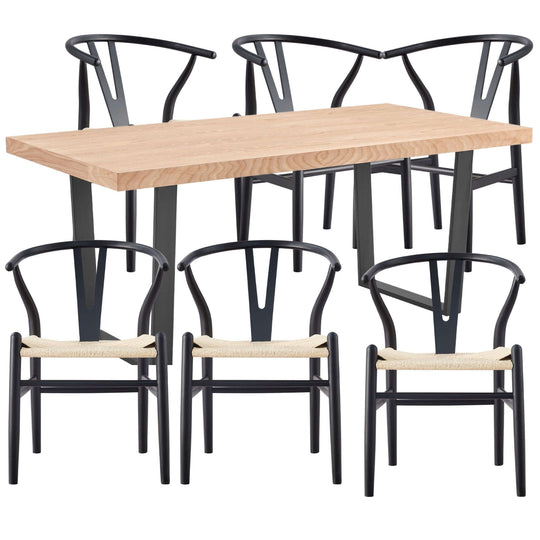 DSZ Product, feed-cond-new, feed-sl-DSZ Freight PayablePetunia  7pc 180cm Dining Table Set 6 Wishbone Chair Elm Timber Wood Metal Leg - Premium Furniture > Dining > Dining Set from Divano ! Shop Online Buy Now at S & D's Value Store Family Business Best Customer ServiceDSZ Product, feed-cond-new, feed-sl-DSZ Freight Payable