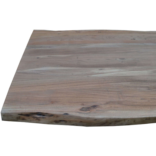 Live edge Acacia wood dining table top with natural grain patterns and organic form