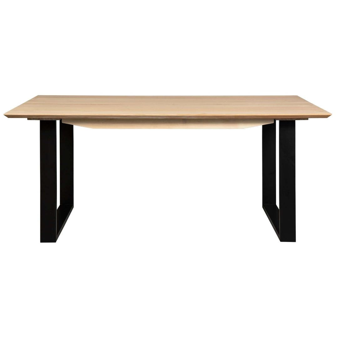 Aconite 180cm dining table with solid messmate timber wood top and modern black metal legs.