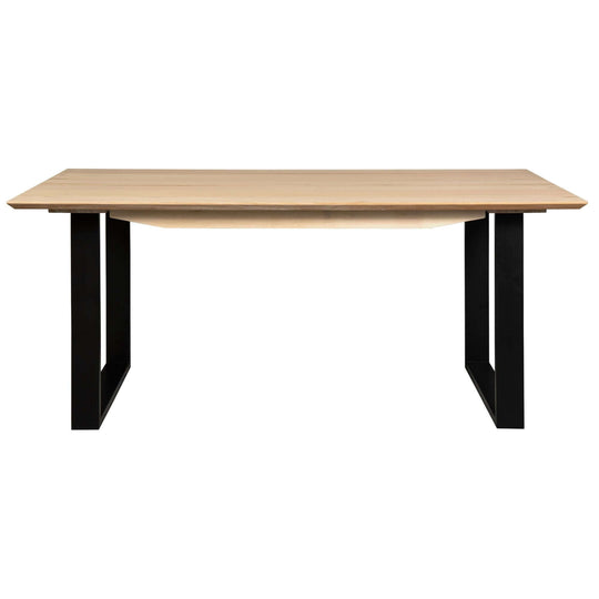 Aconite 180cm dining table with solid messmate timber wood top and modern black metal legs.