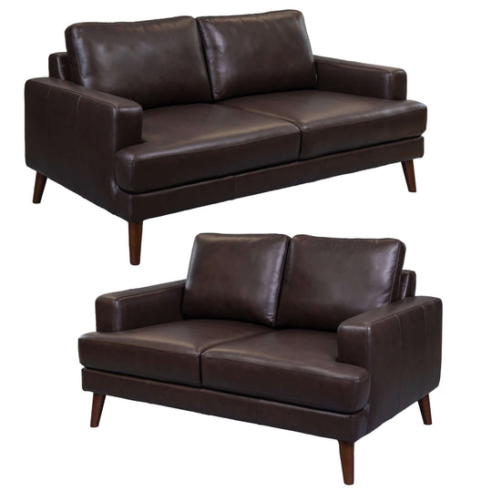 Matilda 2+3 Seater Chocolate Leather Sofa Set with Modern Design and Loose Back Cushions for Total Comfort.