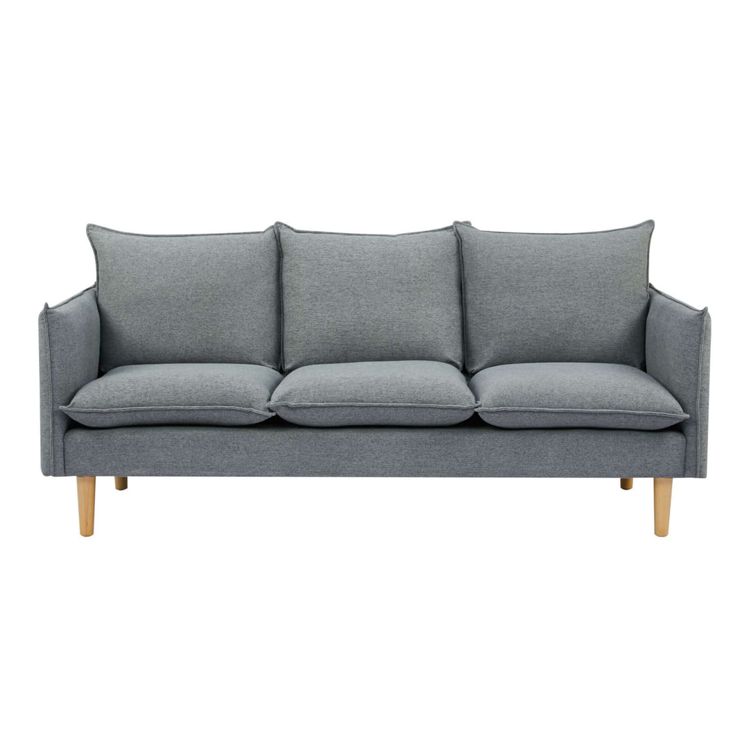 Affordable dark grey 2+3 seater fabric sofa with plush cushions and solid wood legs for quality relaxation in any living space.